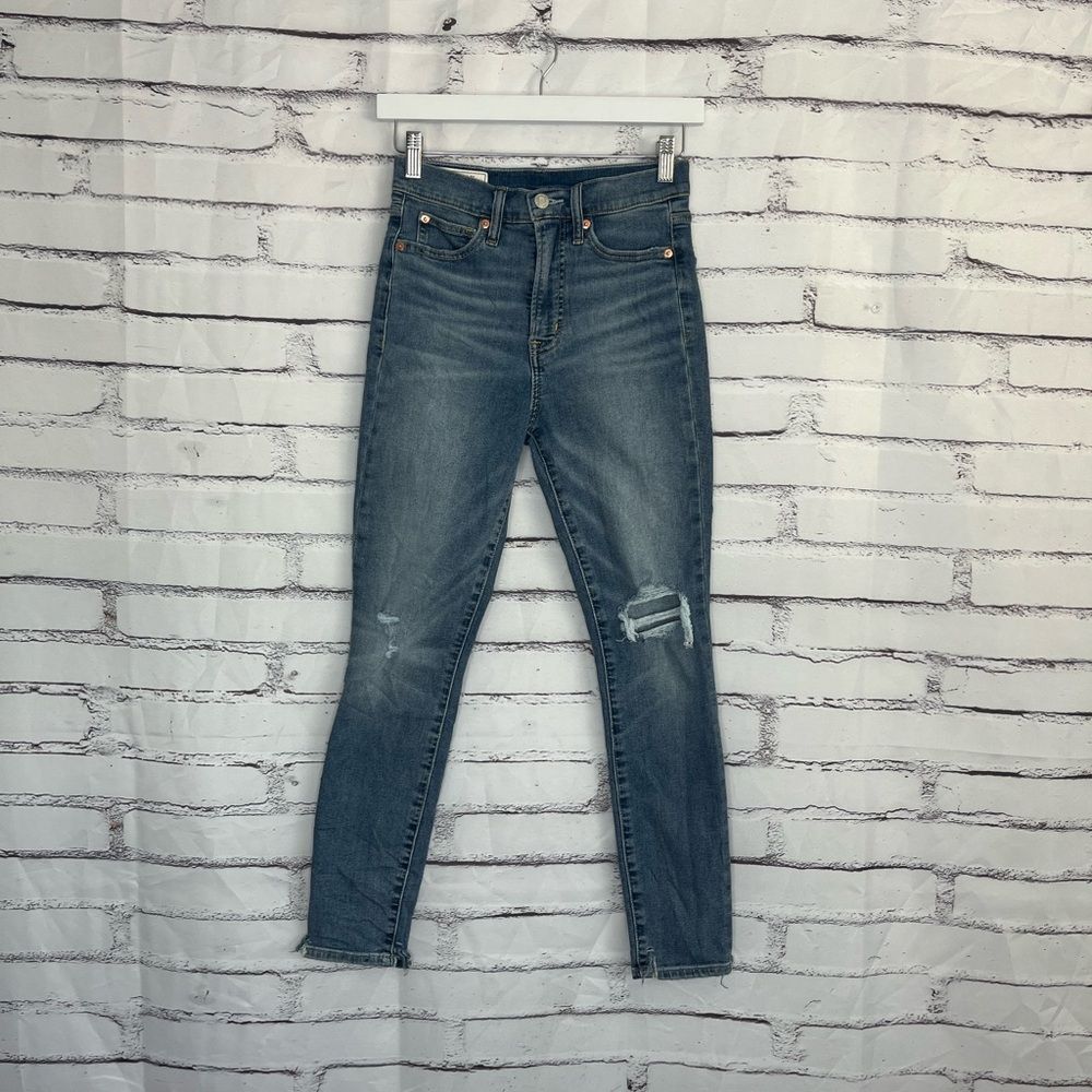 GAP True Skinny Sky High Rise Distressed Jeans Blue Medium Wash Women’s 25 Denim